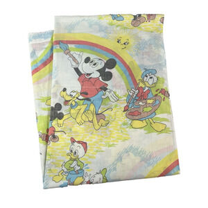 Vintage Pacific No Iron Disney Mickey Mouse Painting Rainbow Twin Flat Sheet
